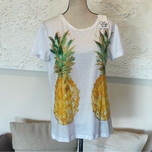 Chaser Yellow and White Short Sleeve Tee with Pineapple Print